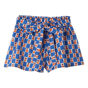 Fabula - Short Damiers Flowers with Belt | Blue