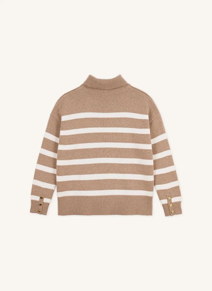 Petit Bateau - Striped Wool Turtleneck Sweater | Beige