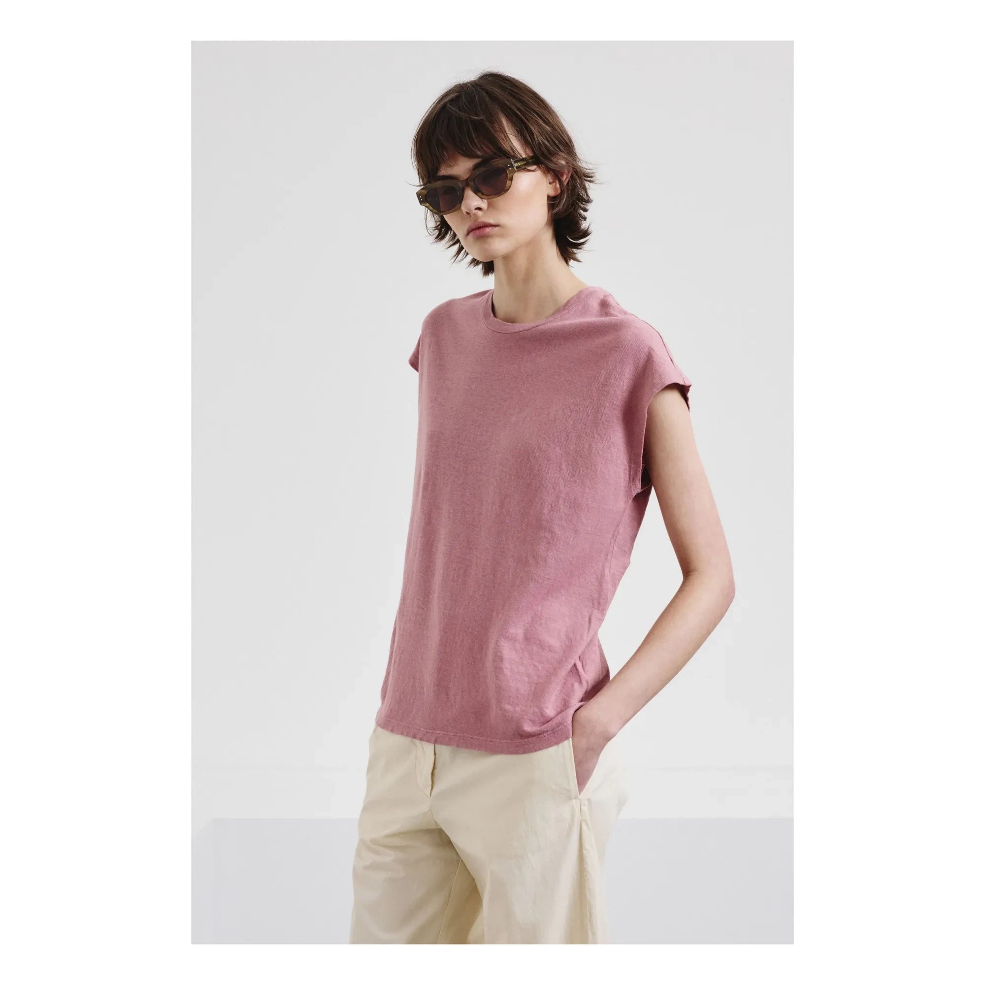 Pomandère - Pamuk ve Keten Jersey Tişört | Mauve