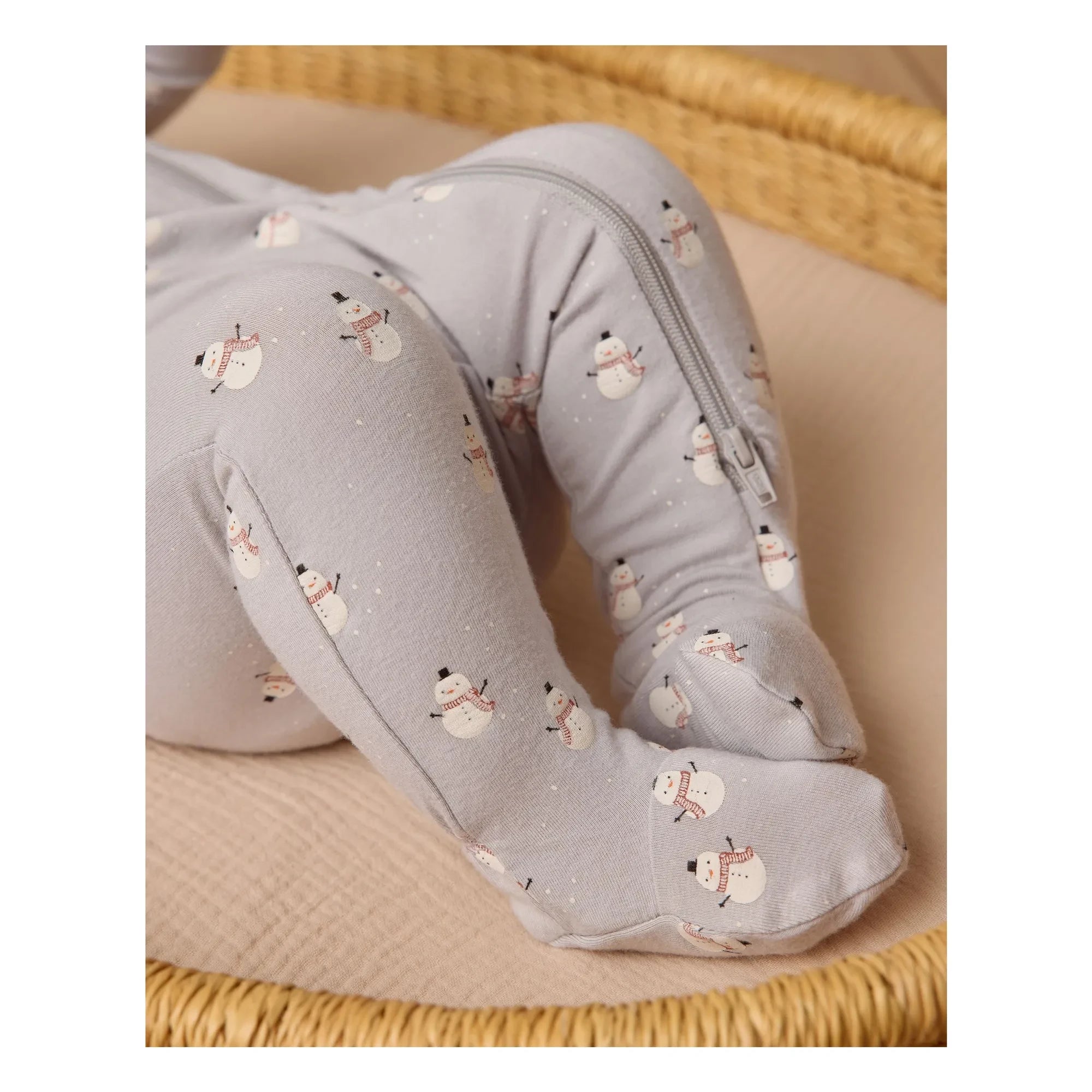 Quincy Mae - Snowman Patterned Footed Romper | Gray