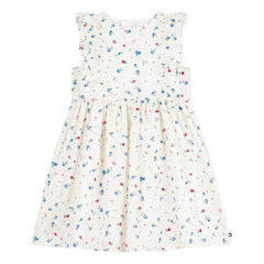 Petit Bateau - Floral Patterned Ruffled Dress Organic Cotton Poplin | White