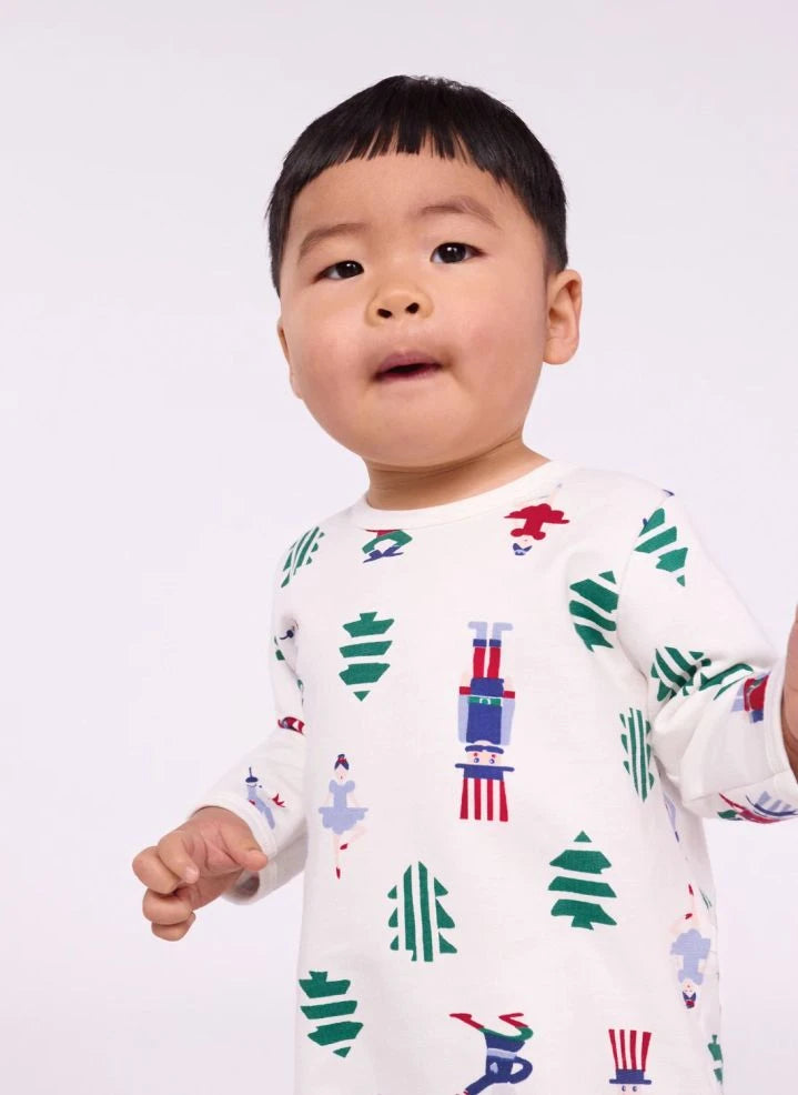 Petit Bateau - Christmas Pajamas Organic cotton fleece | White