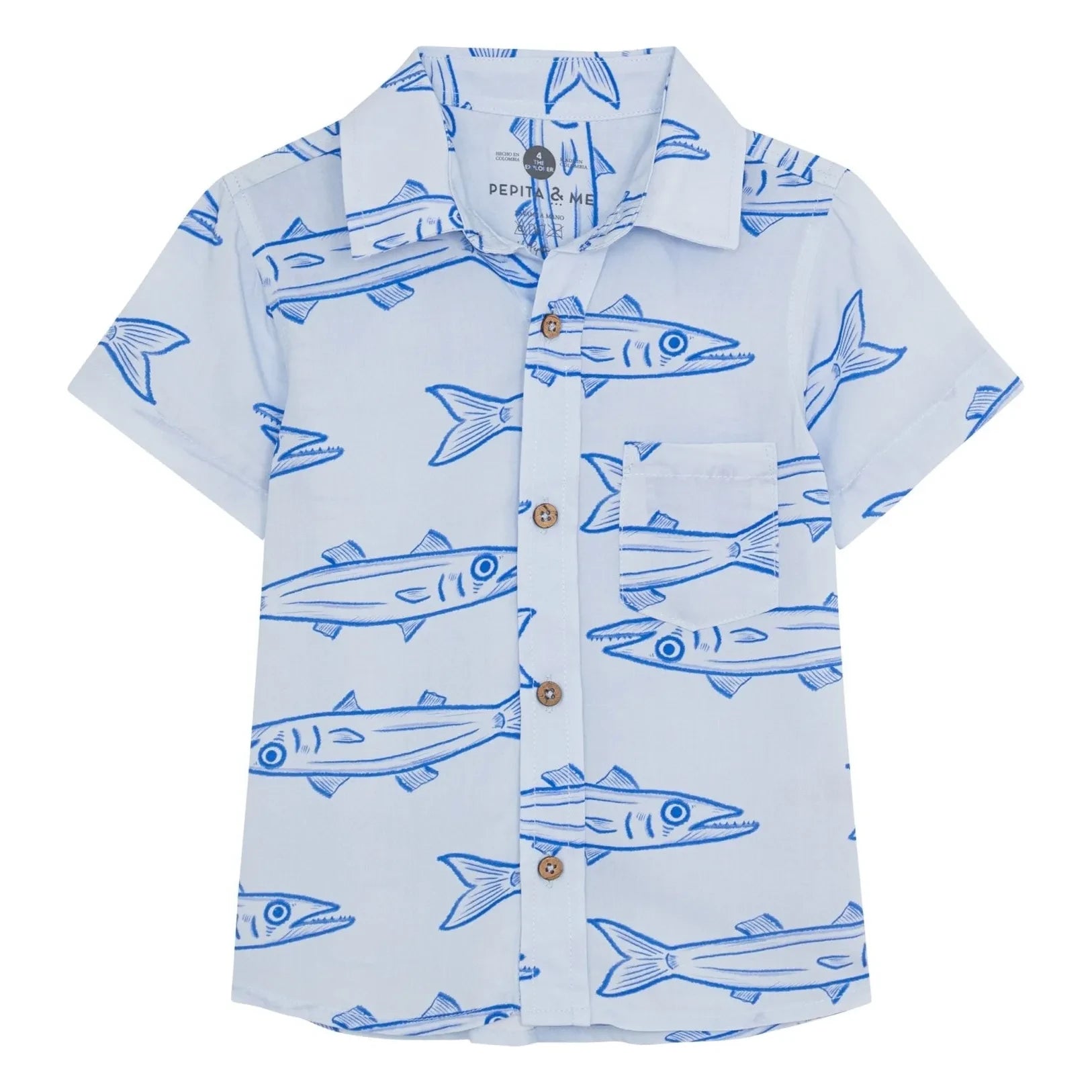 Pepita & Me - Guayabera Barracudas Short Sleeve Shirt | Light Blue