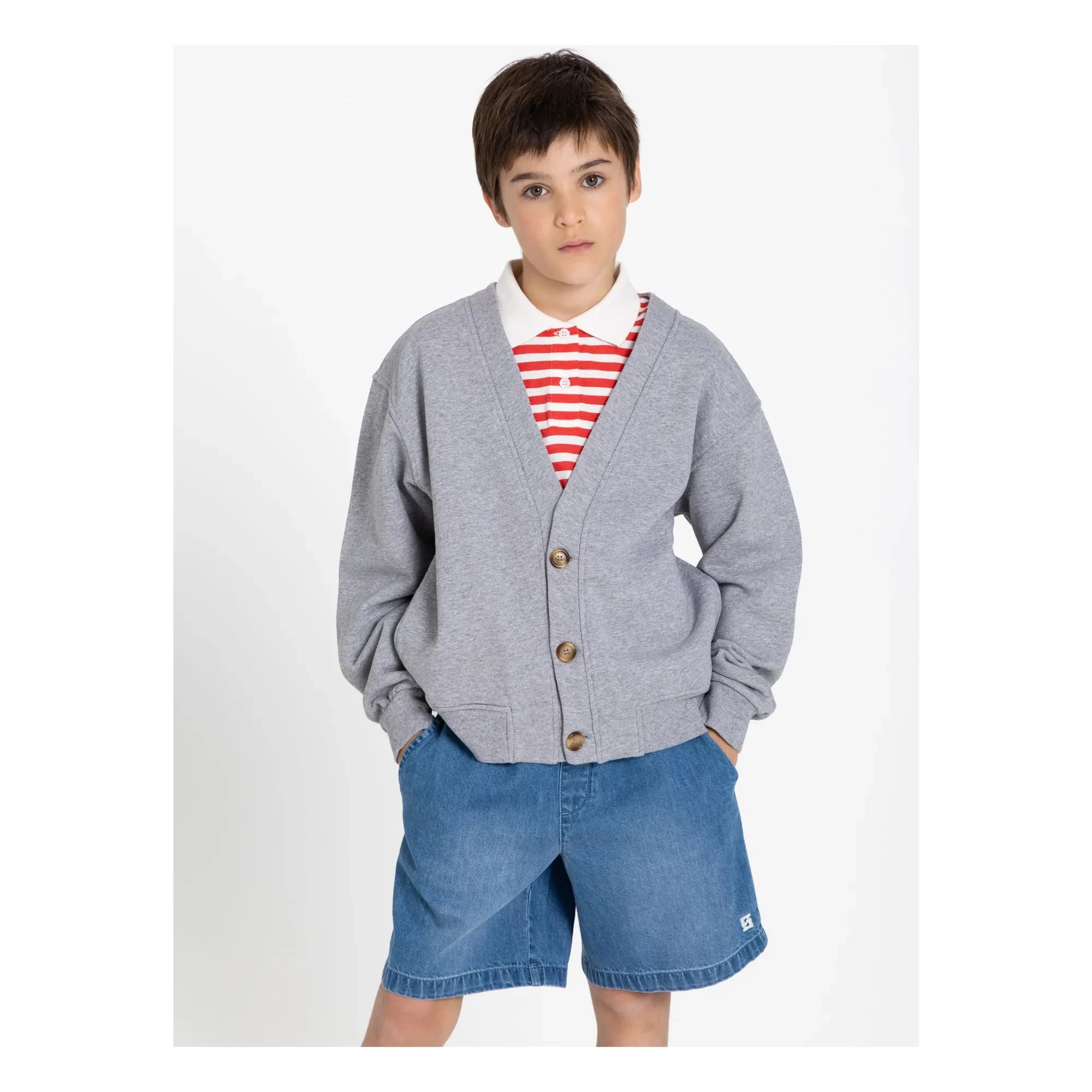 Smallable Kid - Tilo Striped Organic Cotton Polo T-Shirt | Dark Red