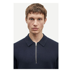 Samsoe Samsoe - Guna Long Sleeve Half-Zip Polo T-Shirt | Navy Blue
