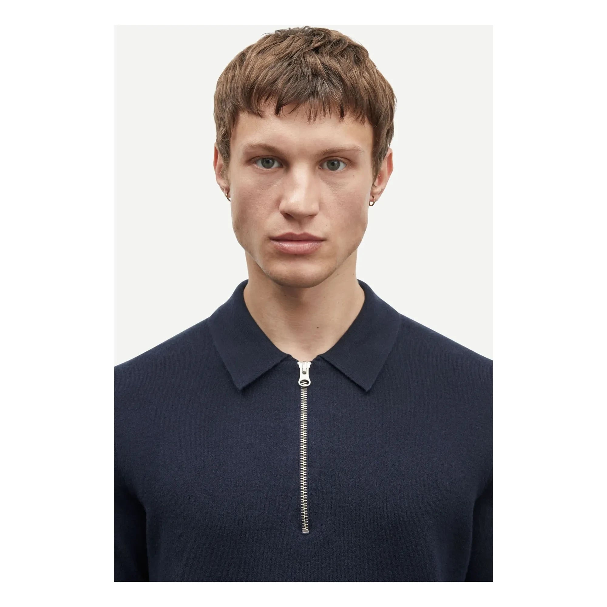 Samsoe Samsoe - Guna Long Sleeve Half-Zip Polo T-Shirt | Navy Blue