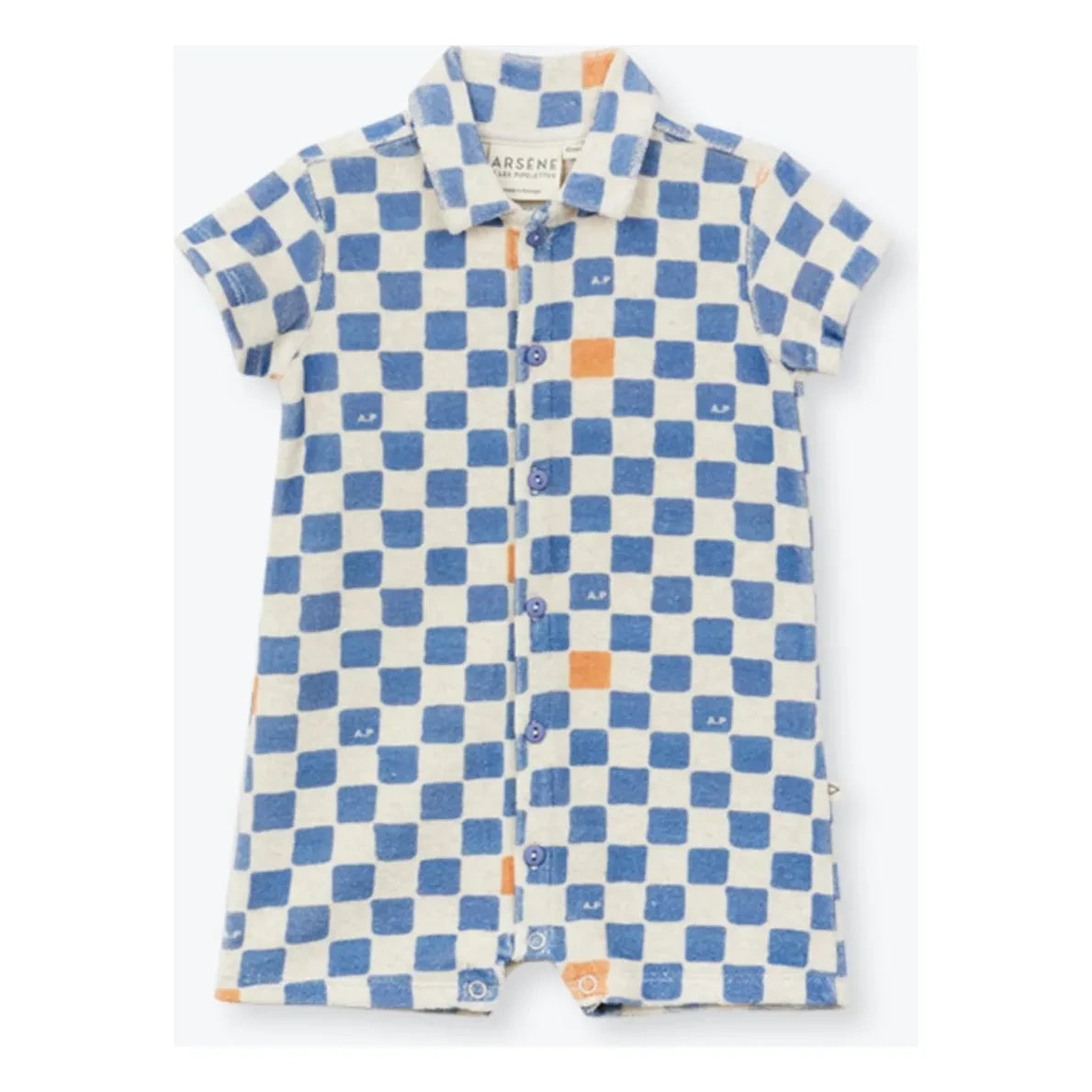 Arsène et Les Pipelettes - Damier Sponge Organic Cotton Romper | Blue