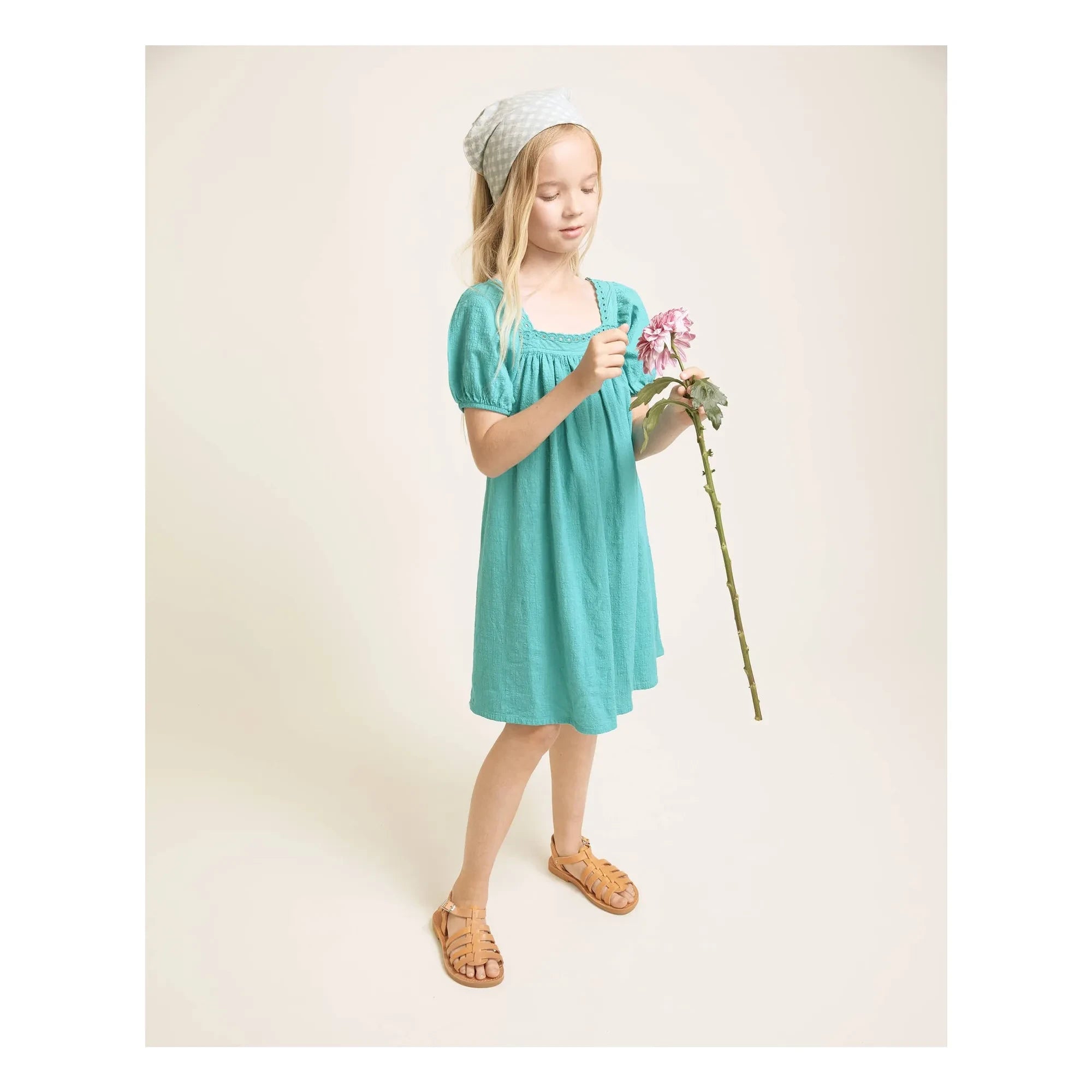 Búho - Organic Cotton Lace Dress | Turquoise