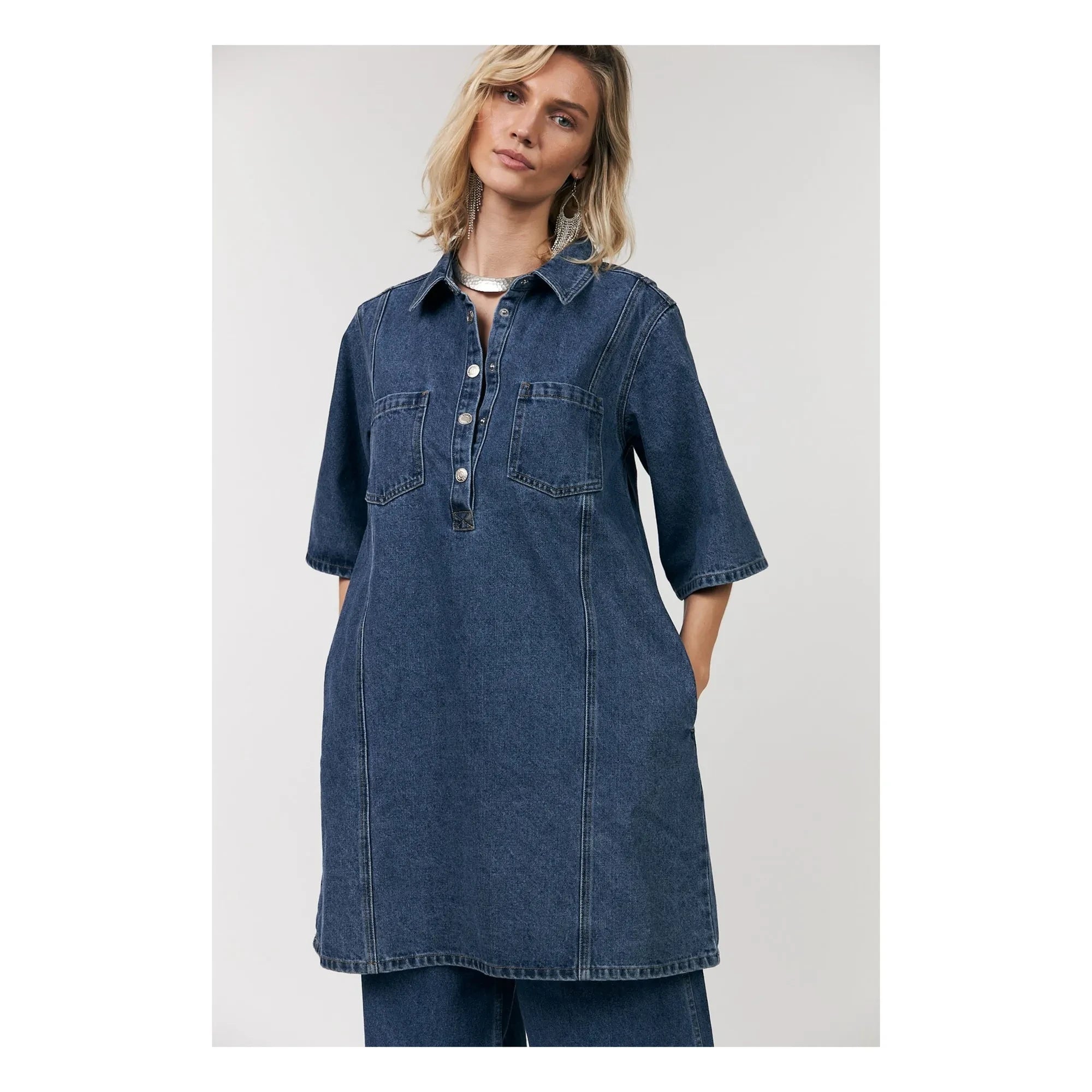 Lollys Laundry - Mola Cotton Dress | Denim Blue