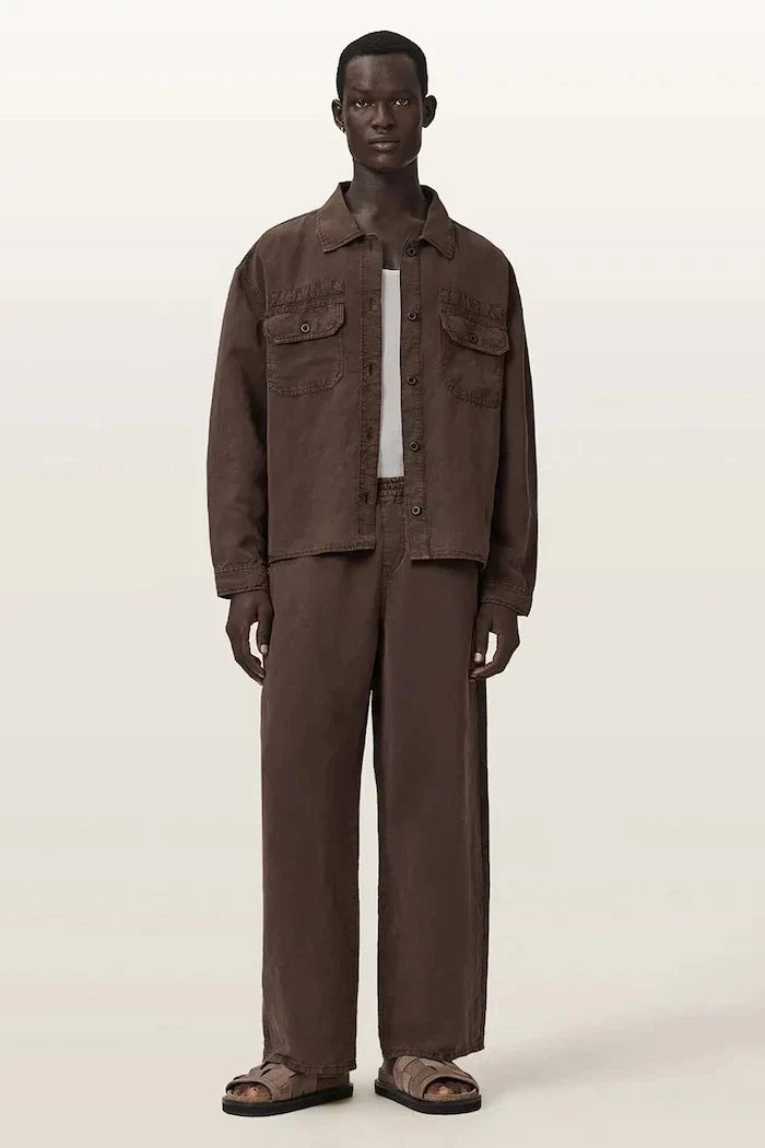AllSaints erkek keten karışımlı pantolon KORTEN