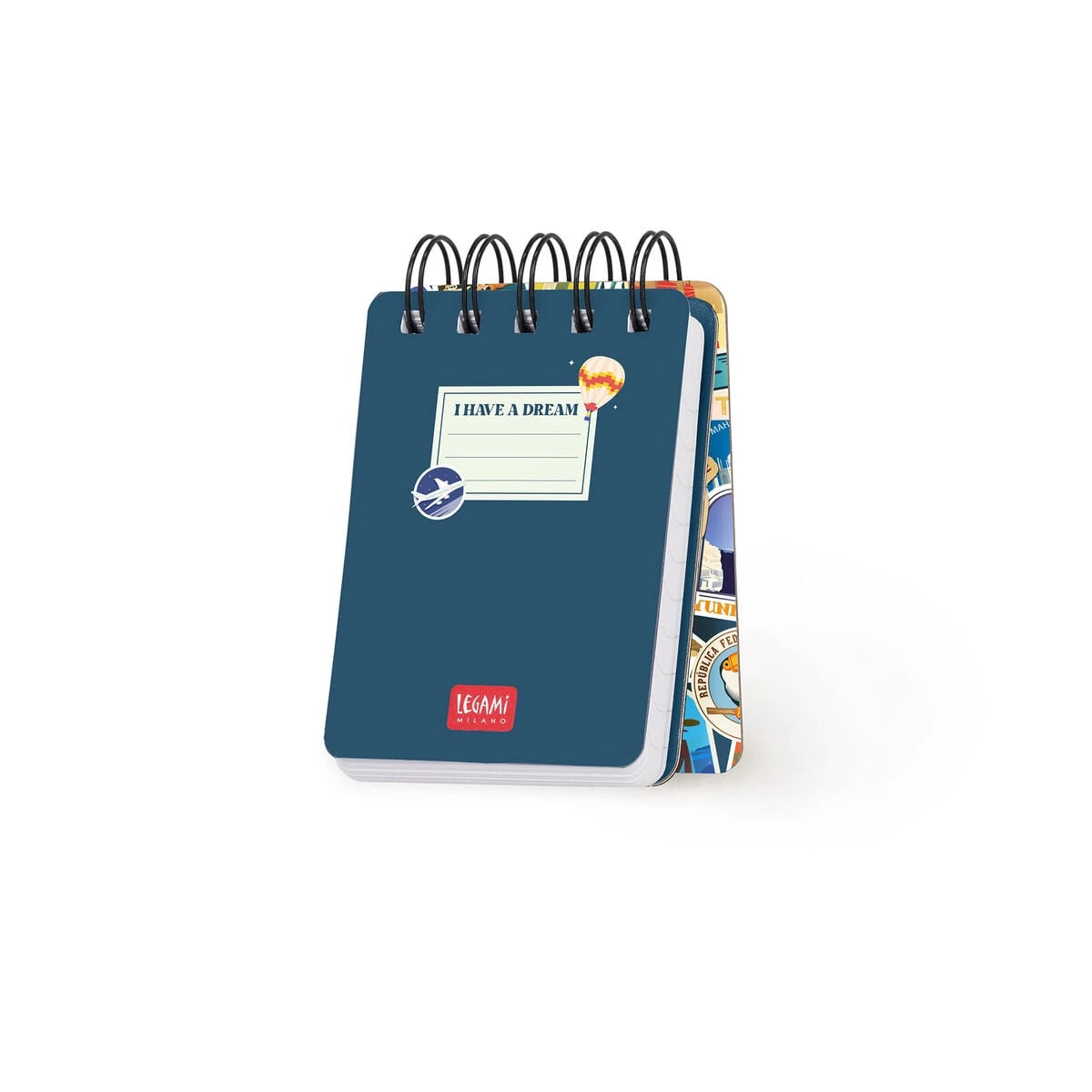 Legami - Resimli Sert Kapaklı Çizgili Defter - Seyahat Etiketleri - Spiralli