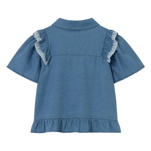 Cozmo - Hazel Denim Ruffled Blouse | Blue