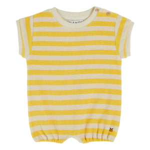 Emile et Ida - Striped Organic Cotton Towel Romper | Yellow