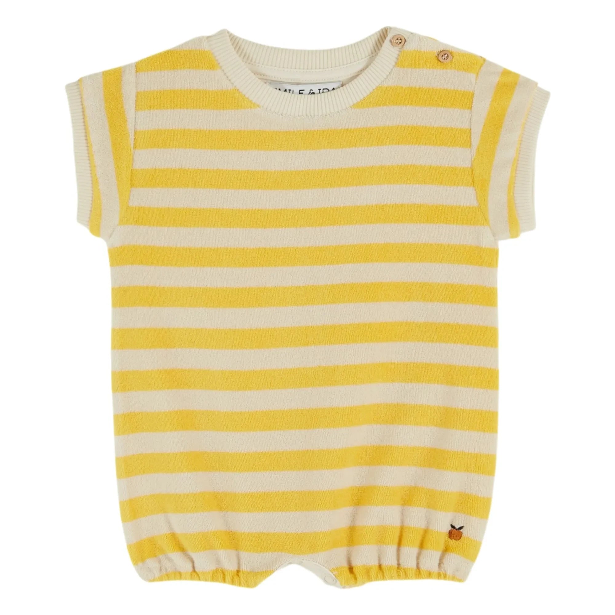 Emile et Ida - Striped Organic Cotton Towel Romper | Yellow