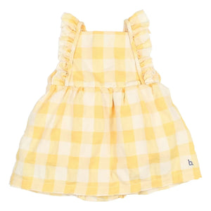 Búho - Gingham Ruffled Seersucker Organic Cotton Romper Dress | Yellow