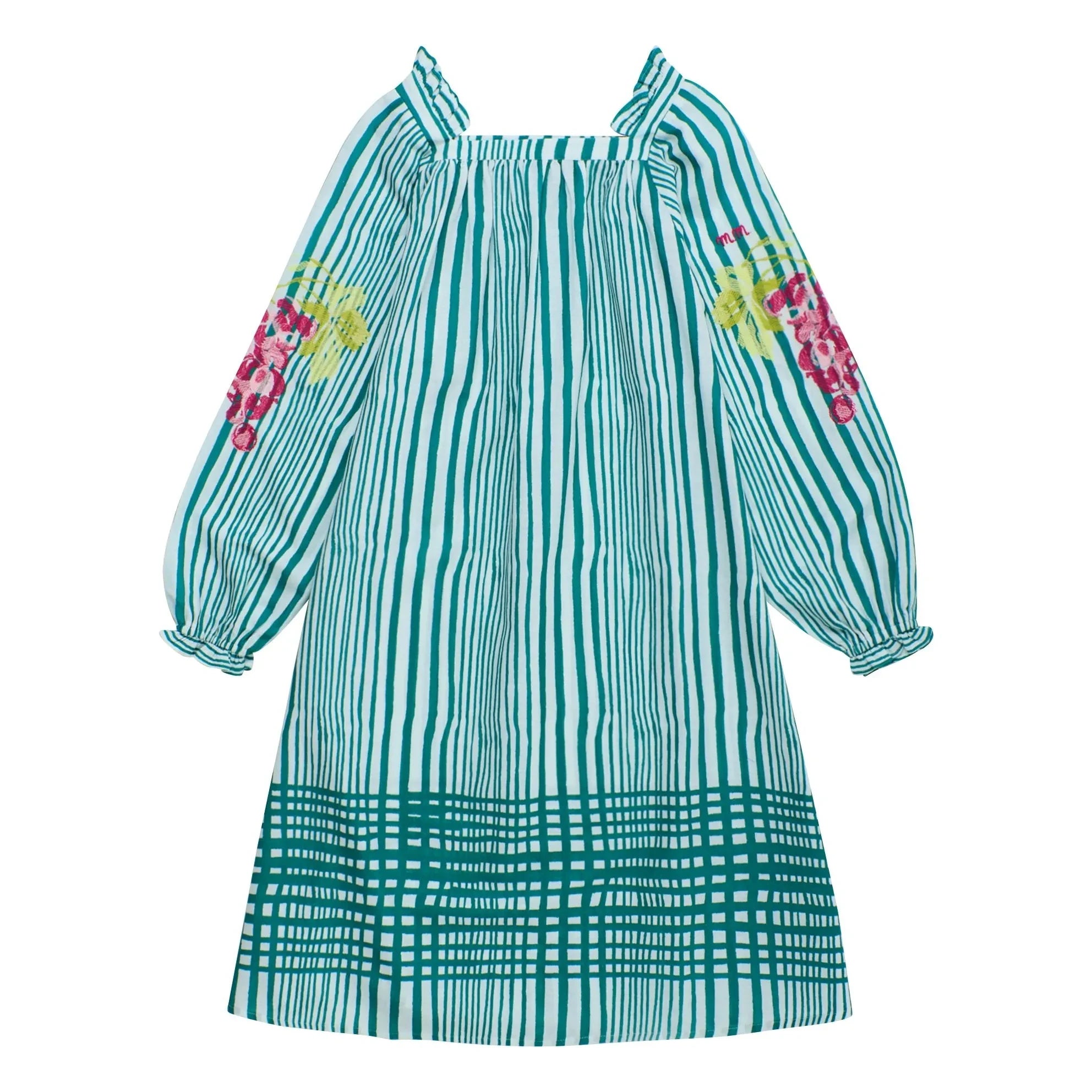 Maison Mangostan - Striped Balloon Sleeve Dress | Green