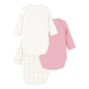 Petit Bateau - 3-Pack Mon Trésor Organic Cotton Cross-Back Romper Set | White
