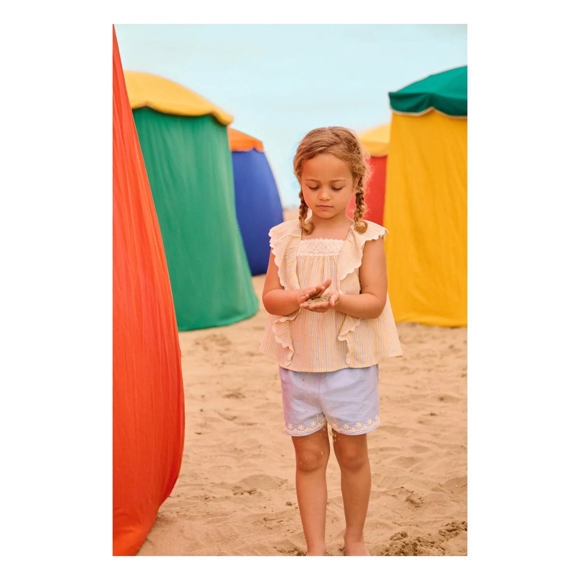 Louise Misha - Gia Striped Organic Cotton Ruffled Top | Yellow