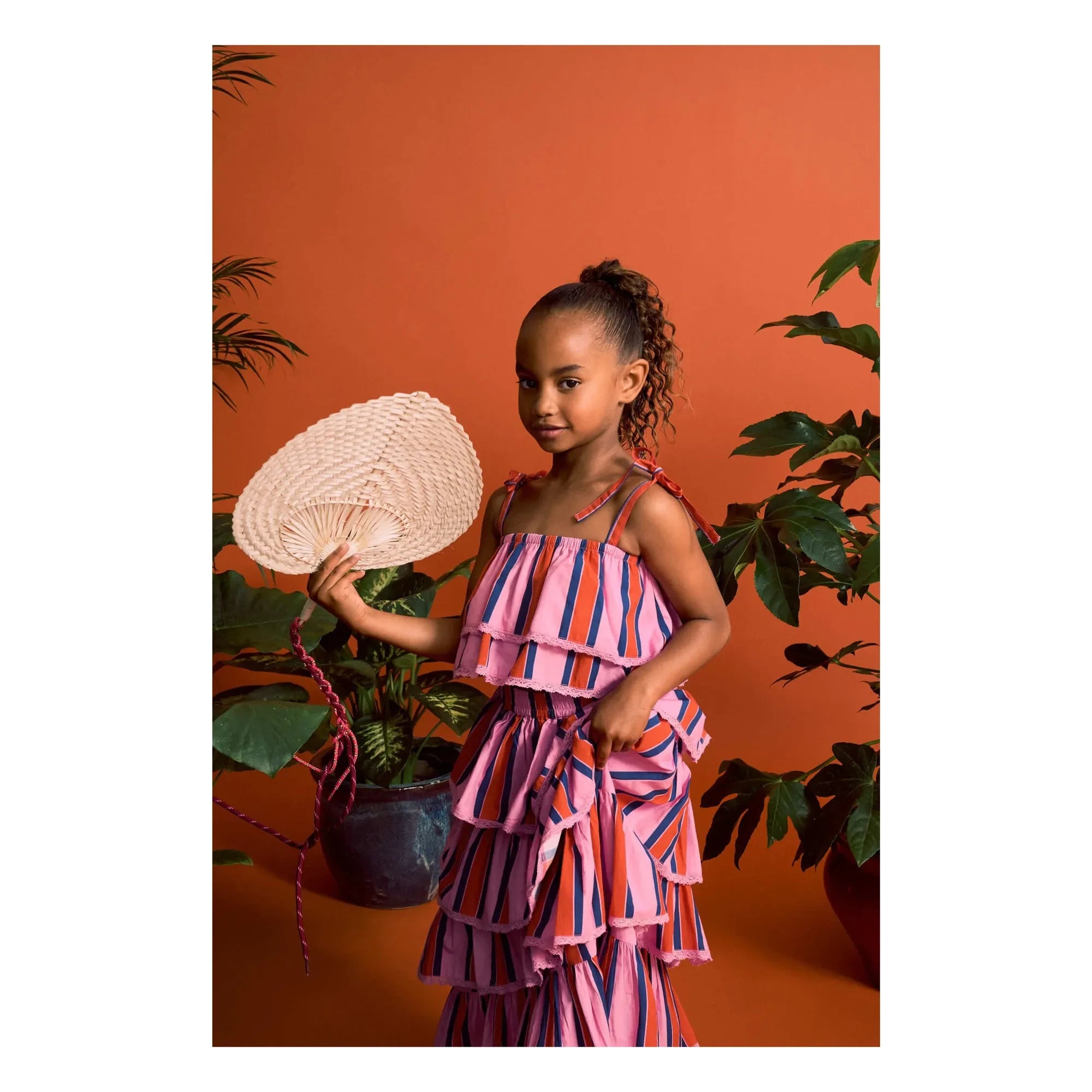 Maison Mangostan - Striped Ruffle Skirt | Pink