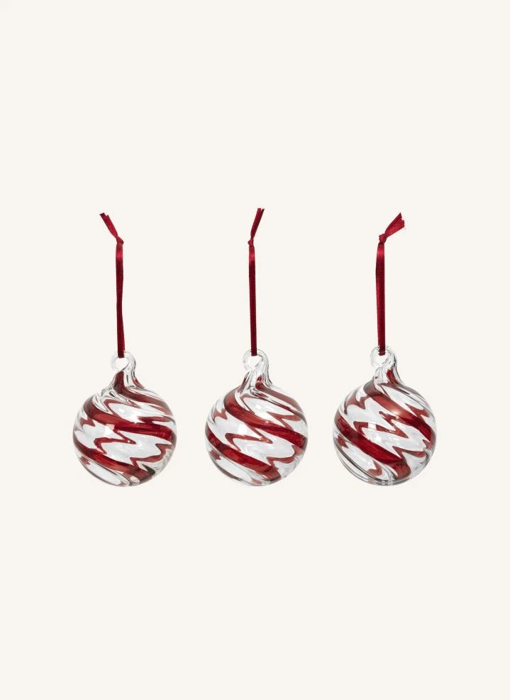 Broste Copenhagen - Glass Spiral Christmas Ornaments — 3-piece Set | Red