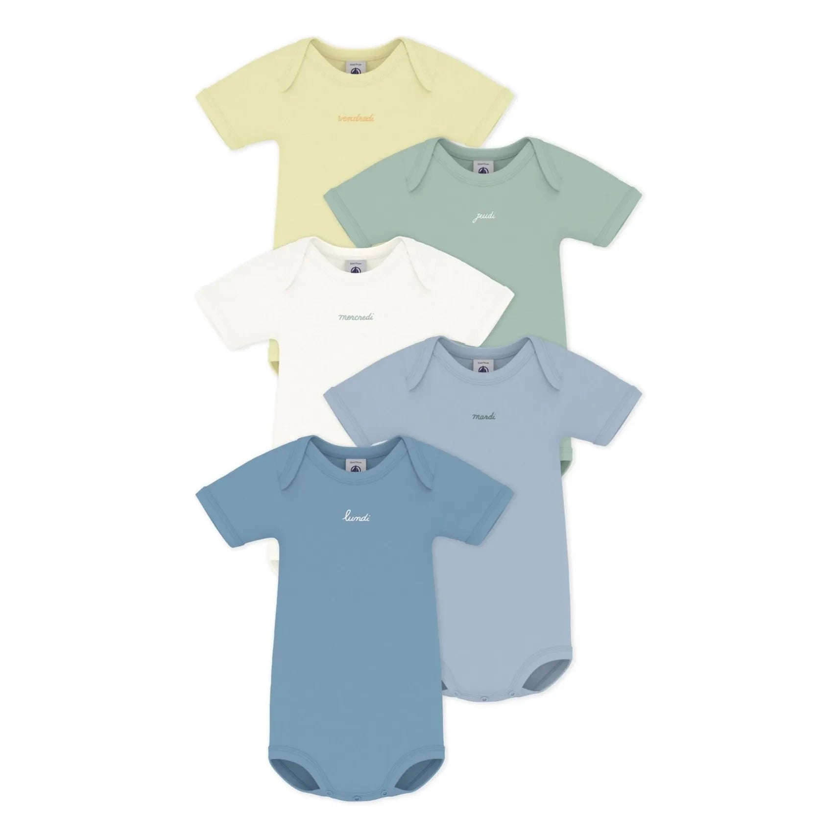 Petit Bateau - Batch 5 Bodysuit Semainier Organic Cotton | Blue