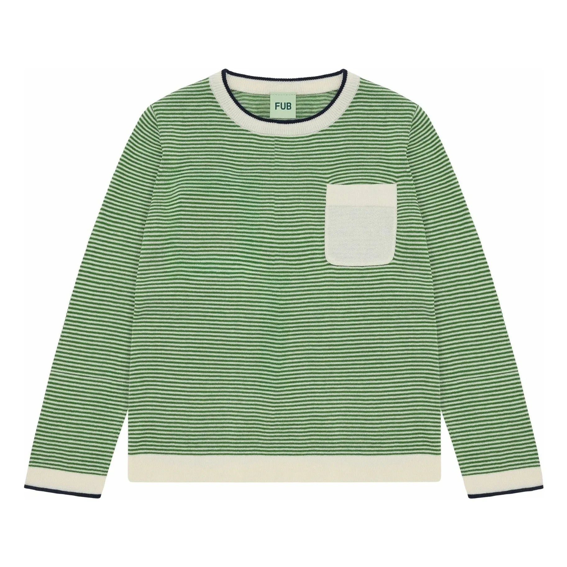 FUB - Striped Crew Neck T-Shirt Fine Knit Organic Cotton | Green