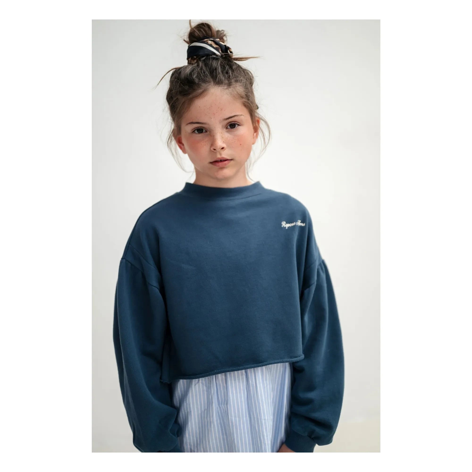 Repose AMS - Organic Cotton Logo Crop Sweatshirt | Dark Blue