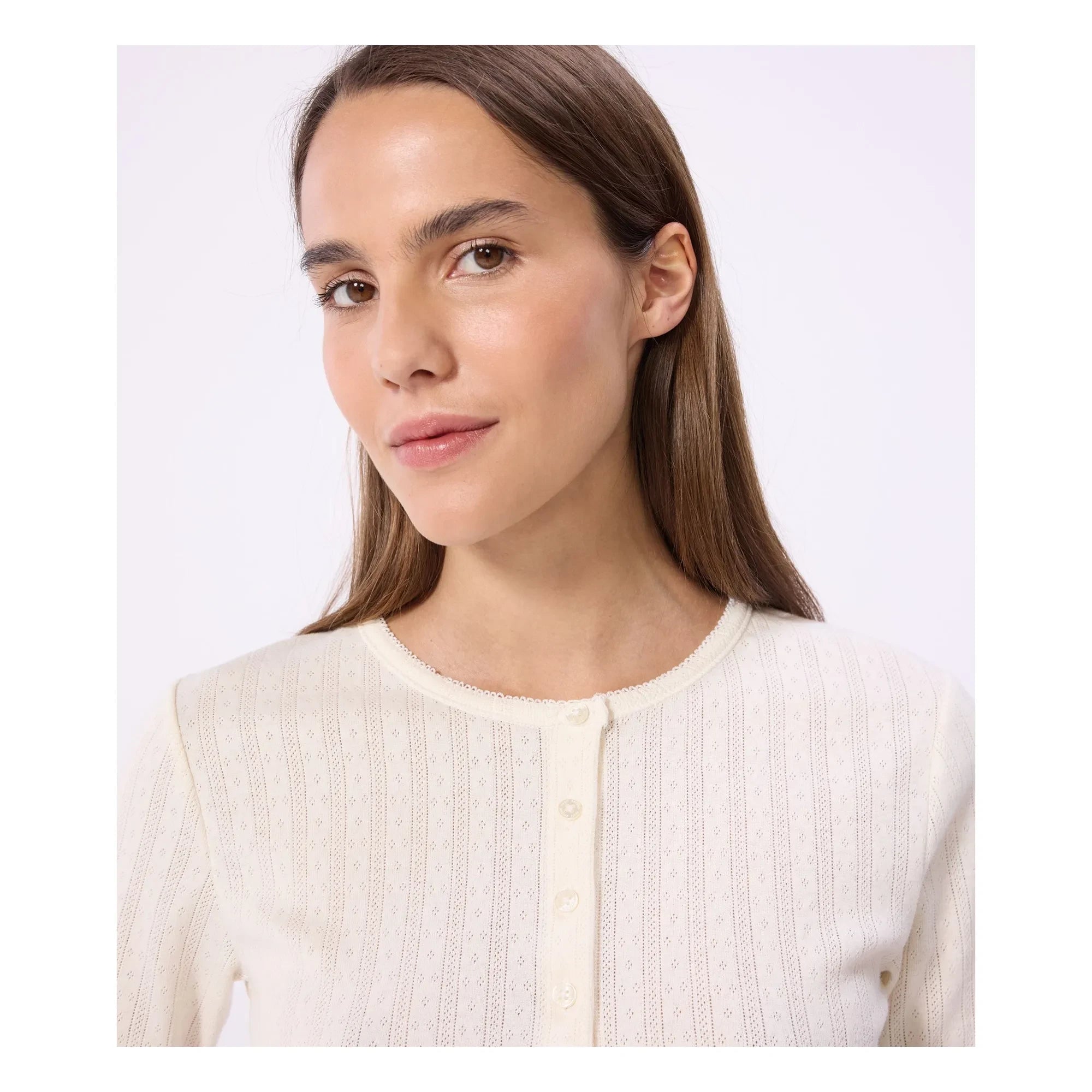 Petit Bateau - Pointelle Tunus yakalı T-shirt | Ekru