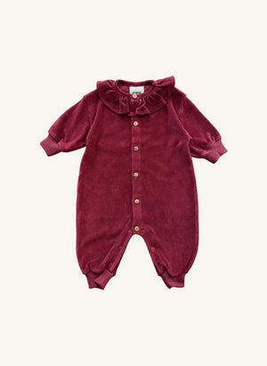 Studio Bohème - Iris Organic Cotton Velvet Jumpsuit | Raspberry Red