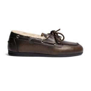 Posa - Leather and Faux Fur Boat Shoes | Brown