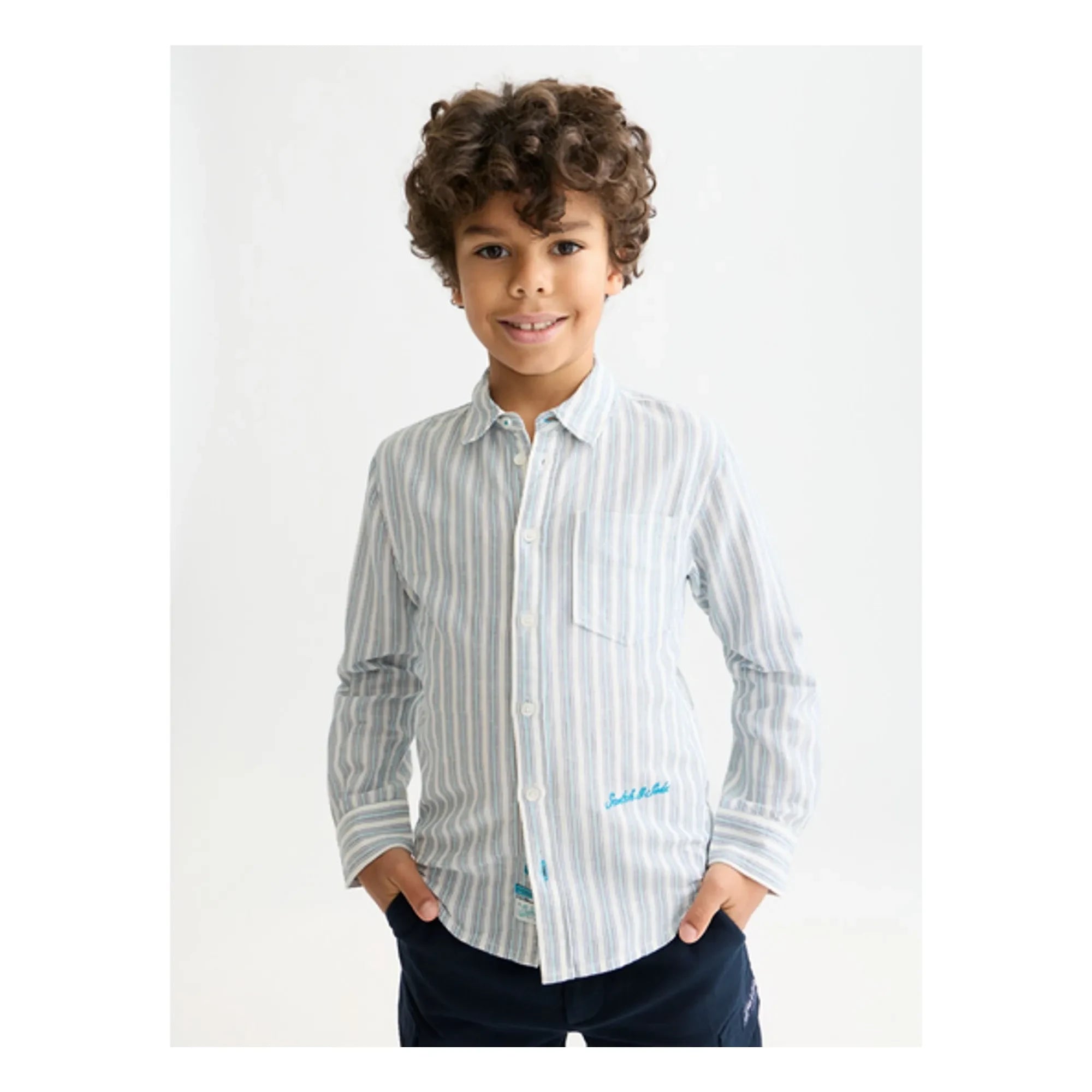 Scotch & Soda - Çizgili Keten Gömlek | Açık mavi