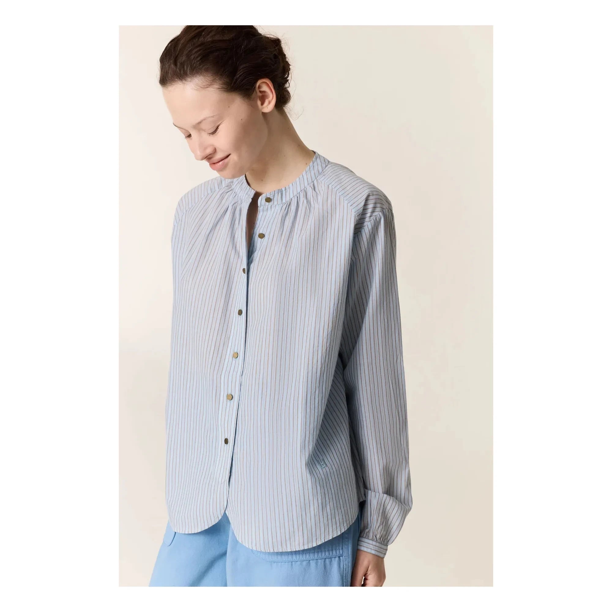 Leon & Harper - Cirus Striped Organic Cotton Blouses | Blue