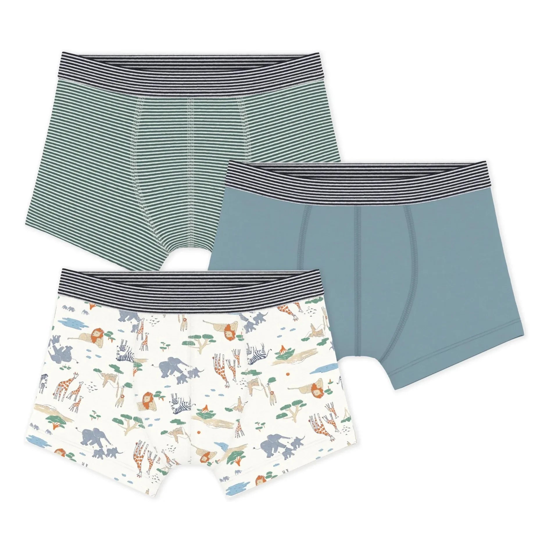 Petit Bateau - Pack of 3 Safari Boxer Shorts | Blue