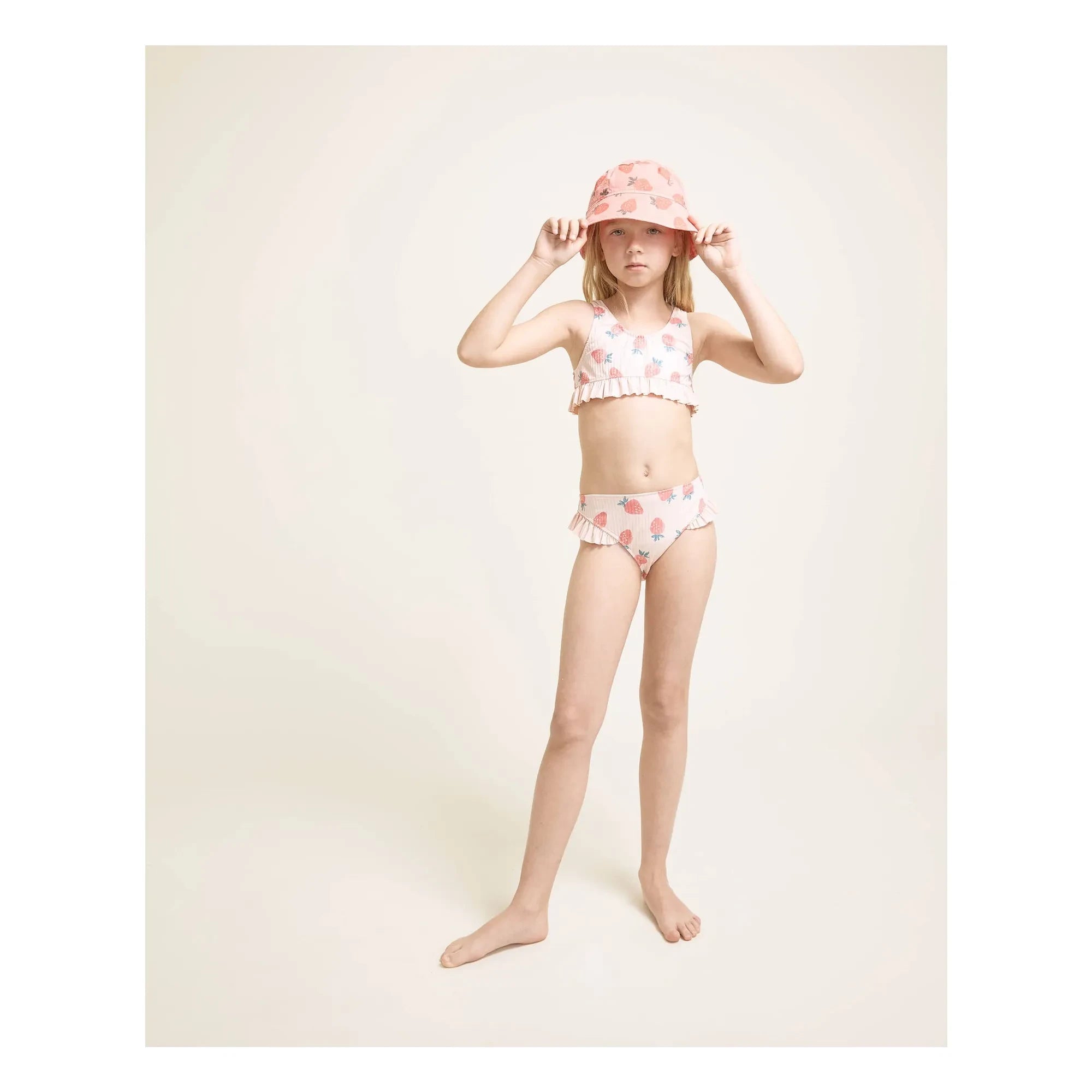 Búho - Strawberry Embossed Ruffled Swimsuit | Light Pink