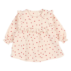 Búho - Fırfırlı Mini Bebek Kalpli Elbise | Soluk Pembe