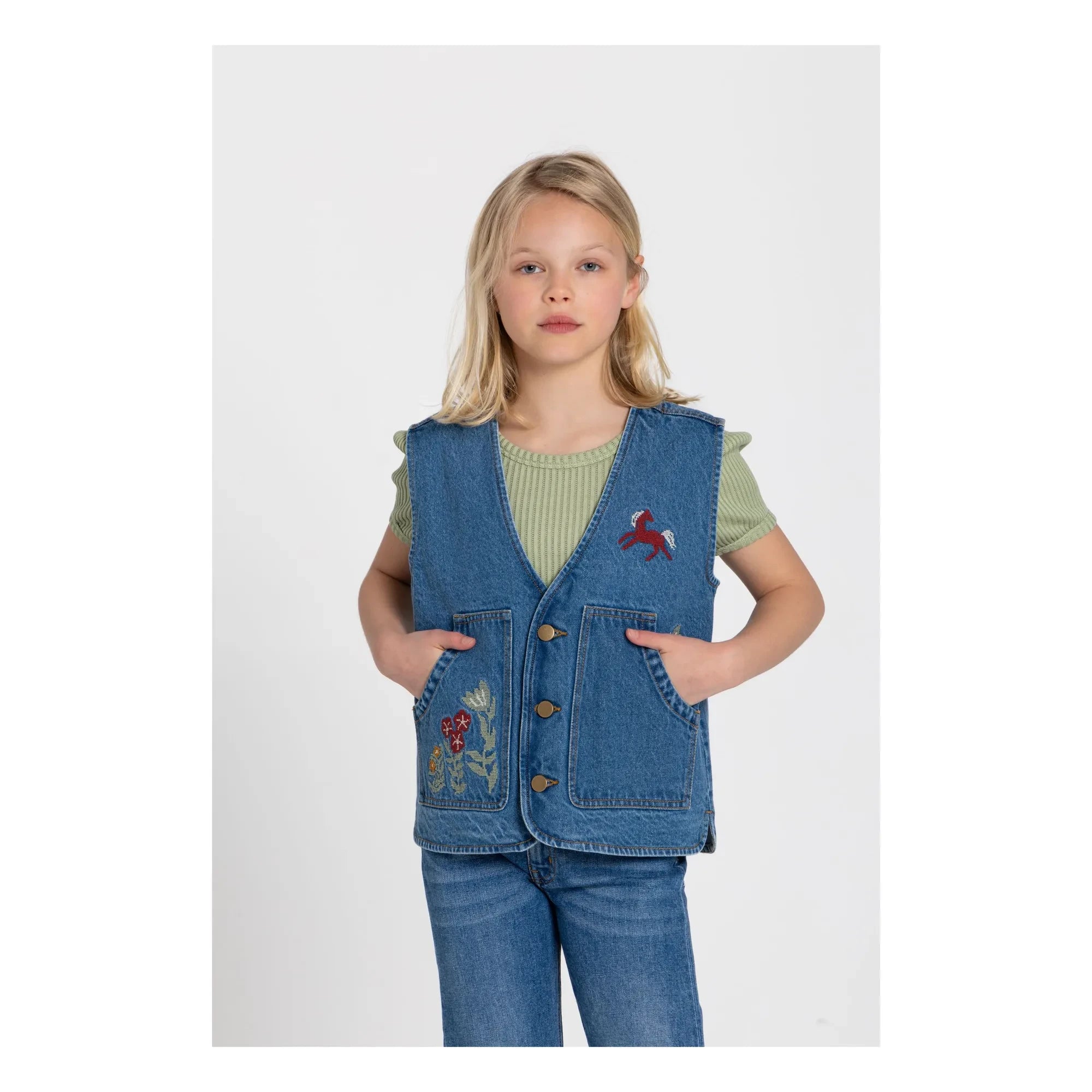 Hundred Pieces - Mara Cheval Sleeveless Denim Jacket | Blue