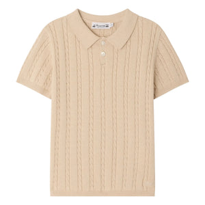 Bonpoint - Elendir Fine Knit Ribbed Polo Shirt | Heather Beige