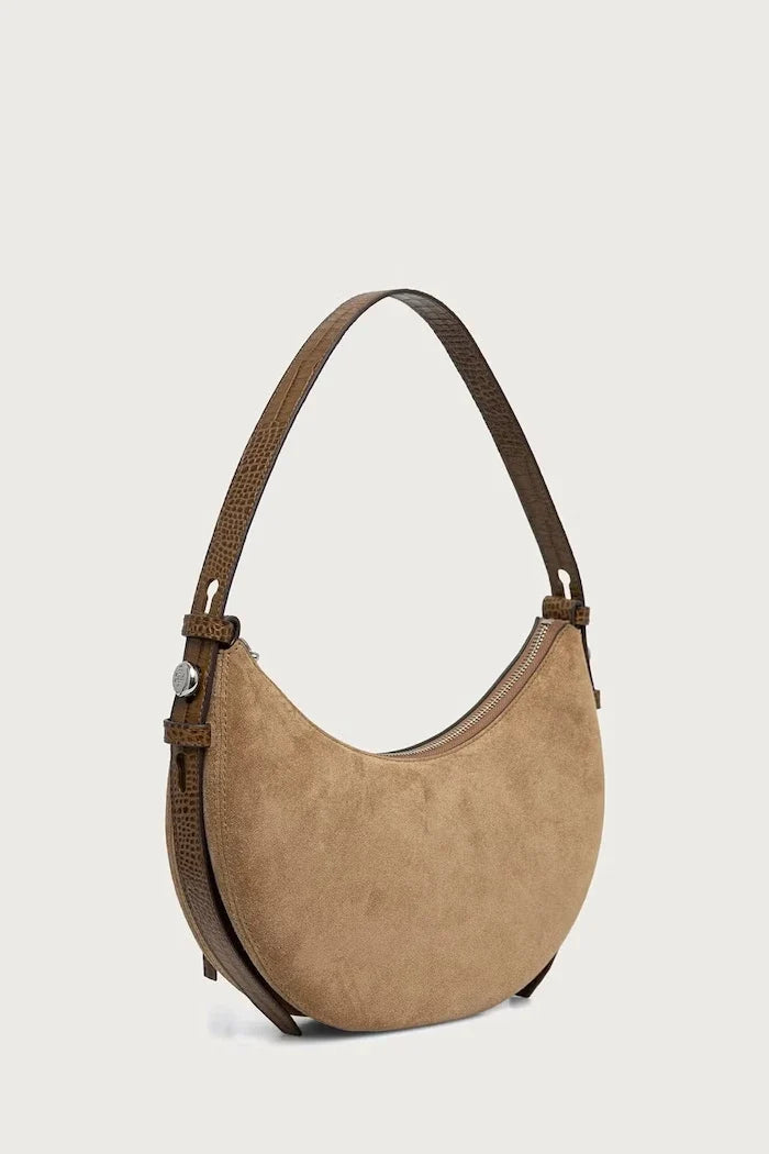 Tory Burch Romy Half Moon süet kadın crossbody çanta