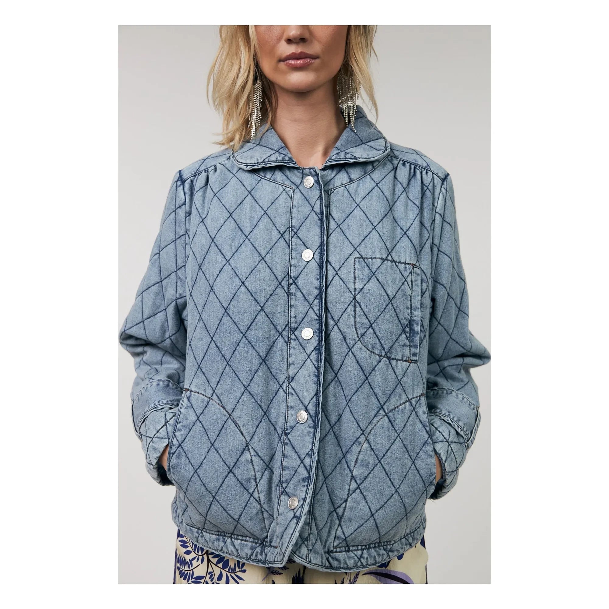 Lollys Laundry - Viola Quilted Cotton Jacket | Denim Blue