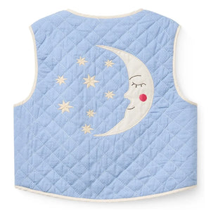 Copenhagen Colors - Moon Embroidered Organic Cotton Quilted Sleeveless Vest | Light blue