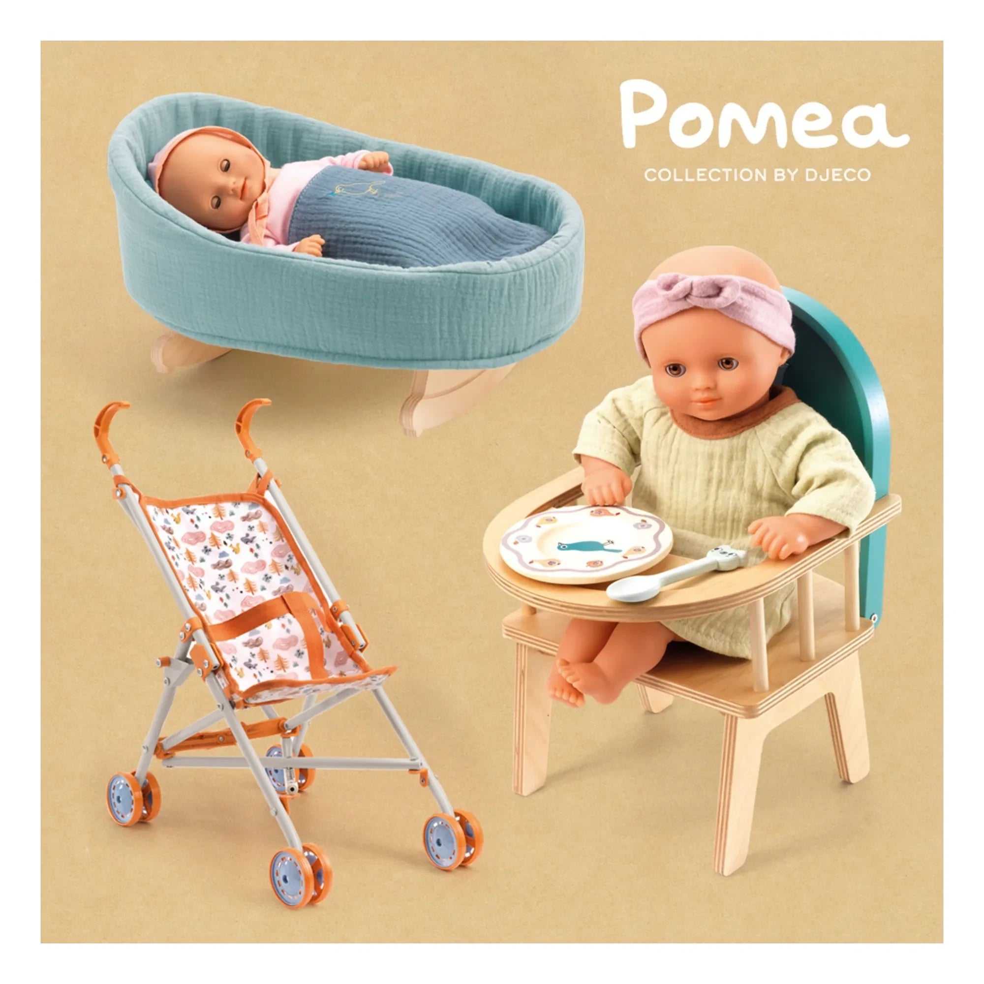 Djeco - POMEA - Wooden doll stroller | Orange
