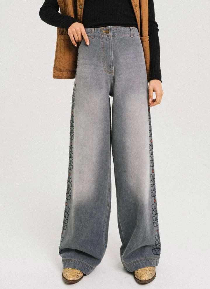 Tinsels - Edel Pamuk Nakışlı Jean | Denim Gri