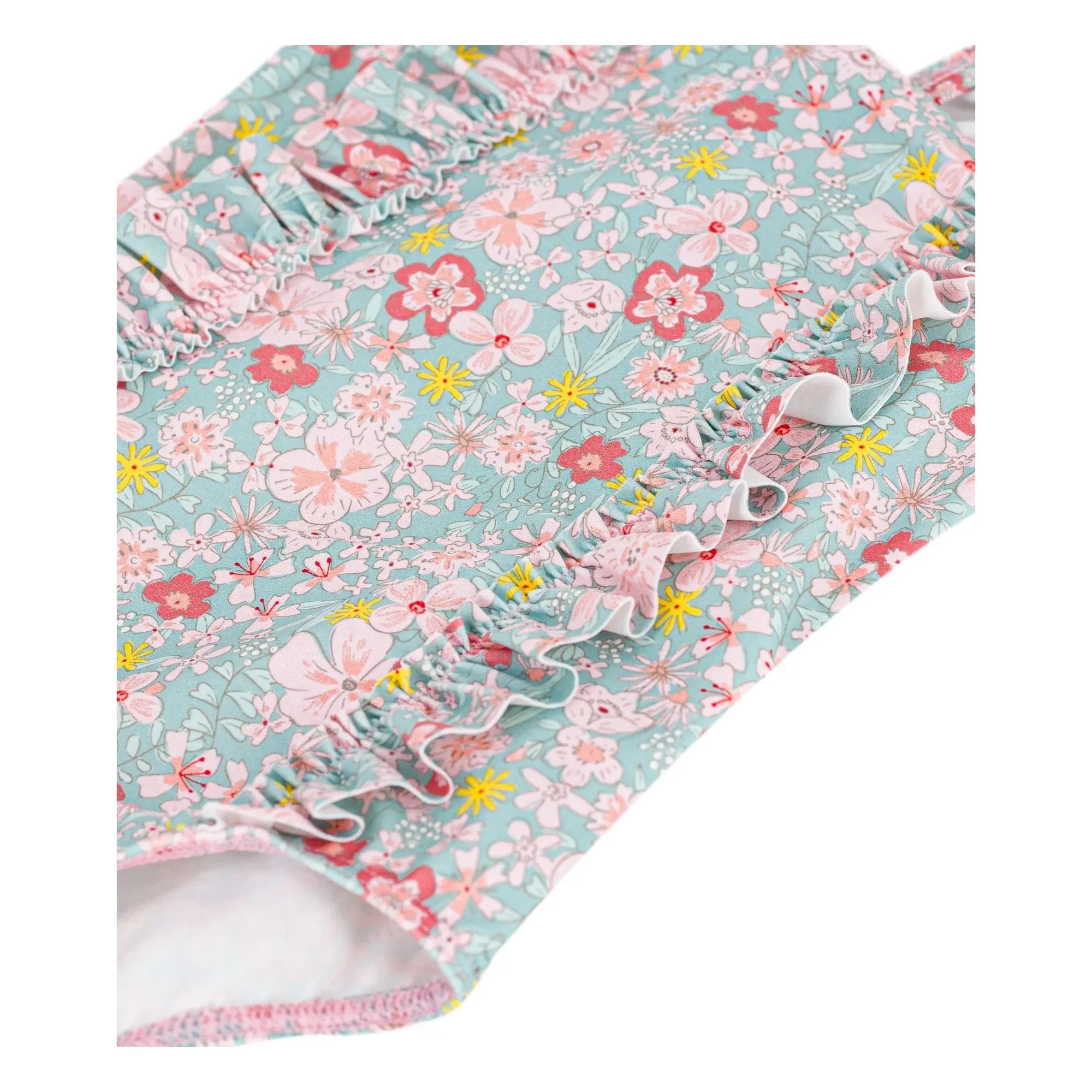 Petit Bateau - Floral Patterned Ruffled Baby Swimsuit | Turquoise