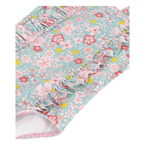 Petit Bateau - Floral Patterned Ruffled Baby Swimsuit | Turquoise