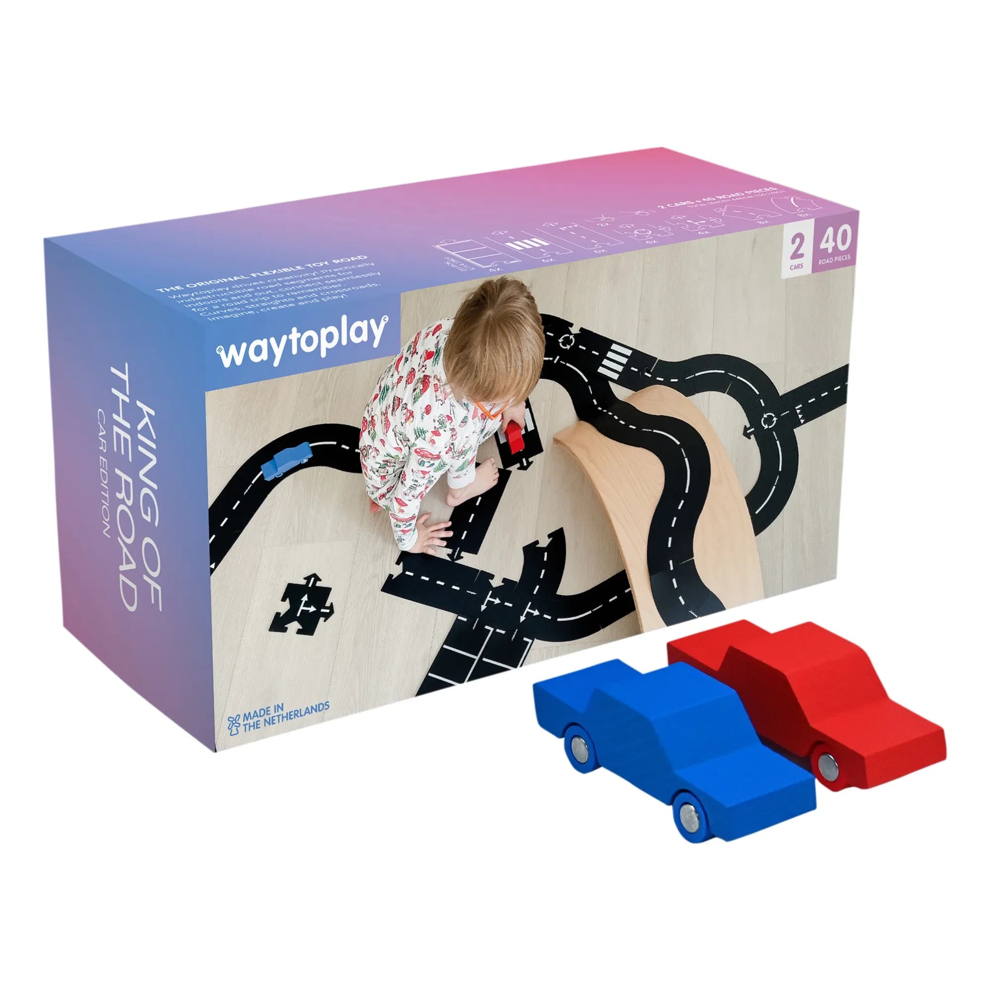 Waytoplay - King of the Road Track with 2 Cars - 40 Pieces