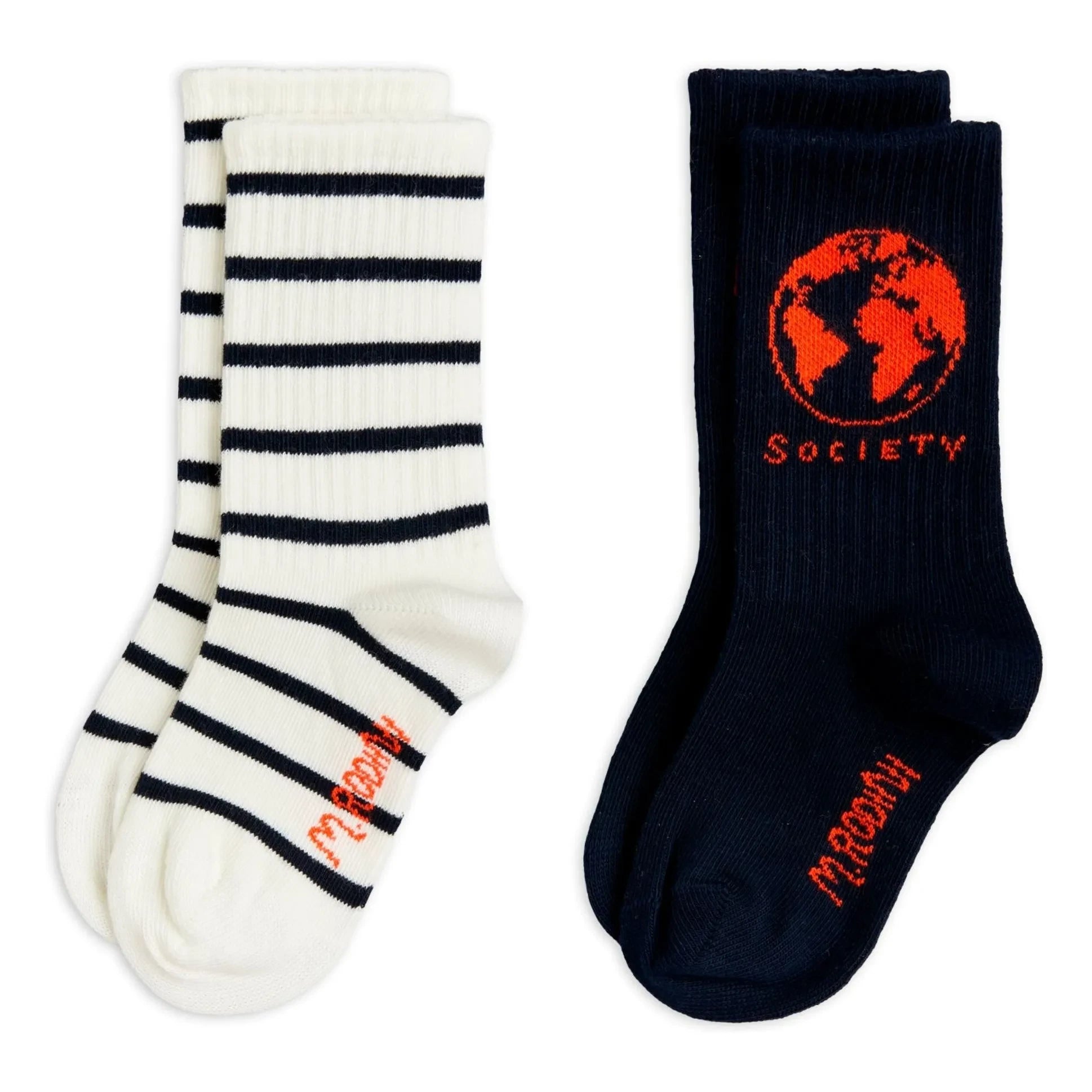 Mini Rodini - 2 Pair Striped Organic Cotton Socks Set | Navy Blue