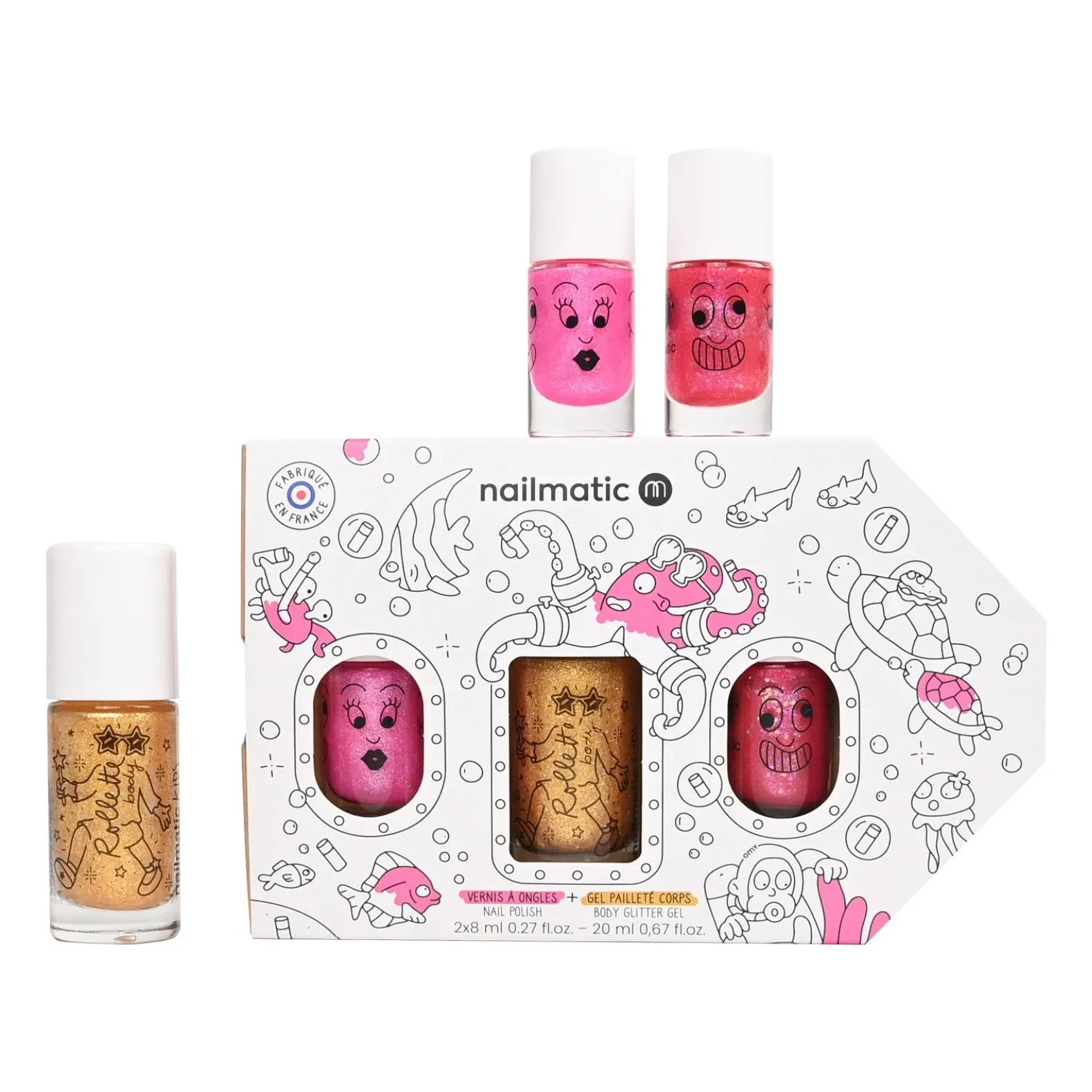 Nailmatic Kids - Nail Polish Duo Set and Body Roll-On Exploration | Fuchsia