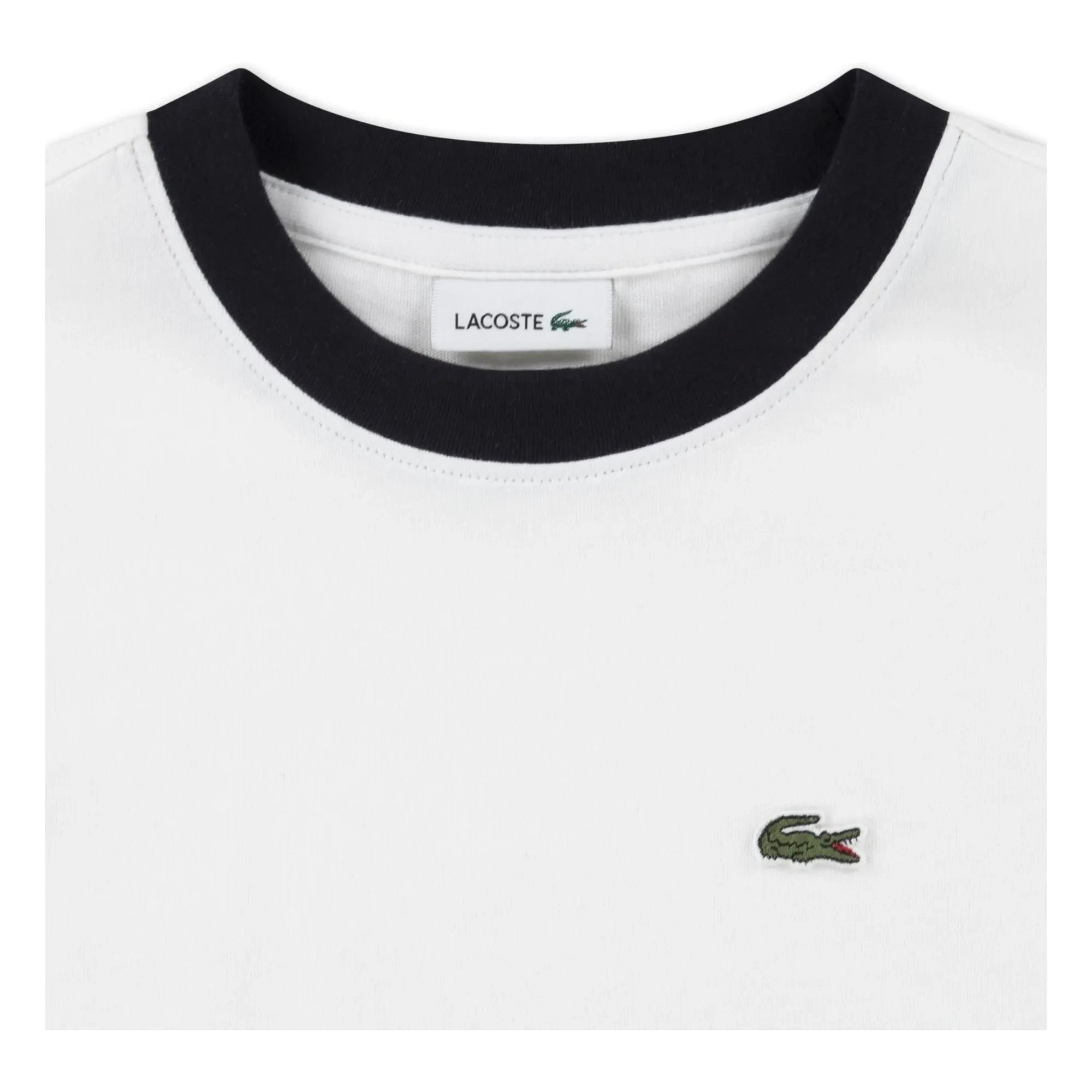 Lacoste - Organic Cotton Logo Contrast Sleeve T-Shirt | Off White