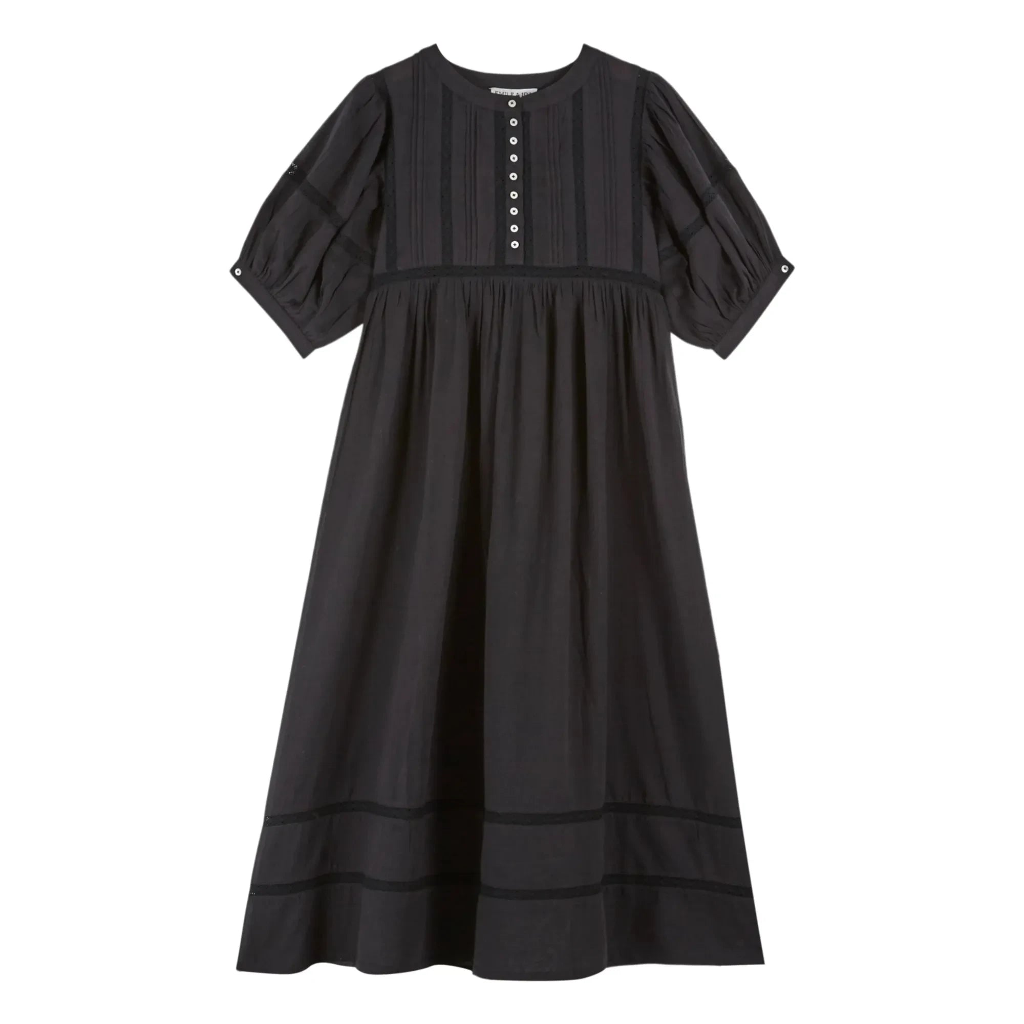 Emile et Ida - Lace Cotton Gingham Dress | Black