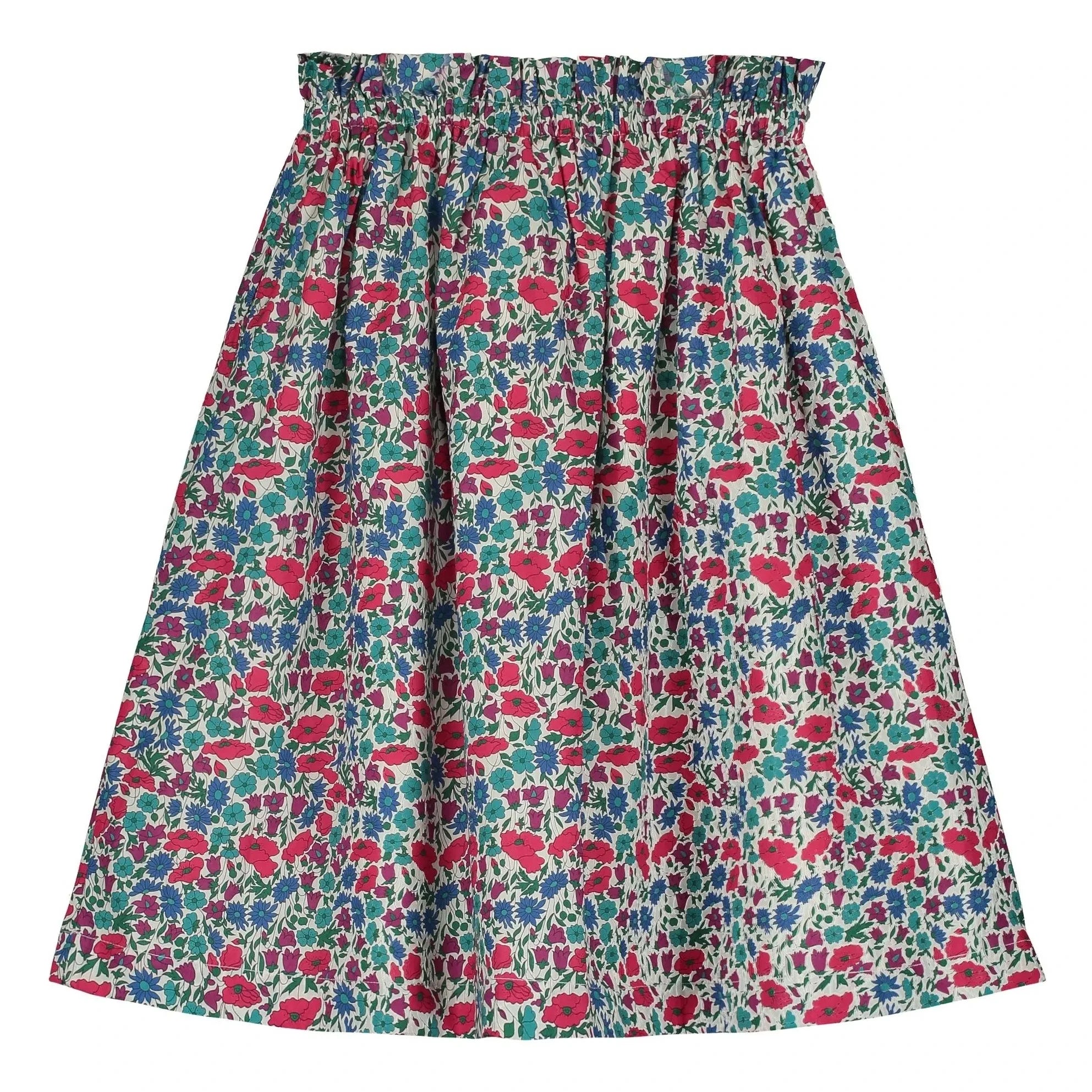 Tangerine - Floral Print Elastic Waisted Midi Skirt | Raspberry Red